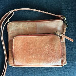 Latico light-tan leather crossbody purse.